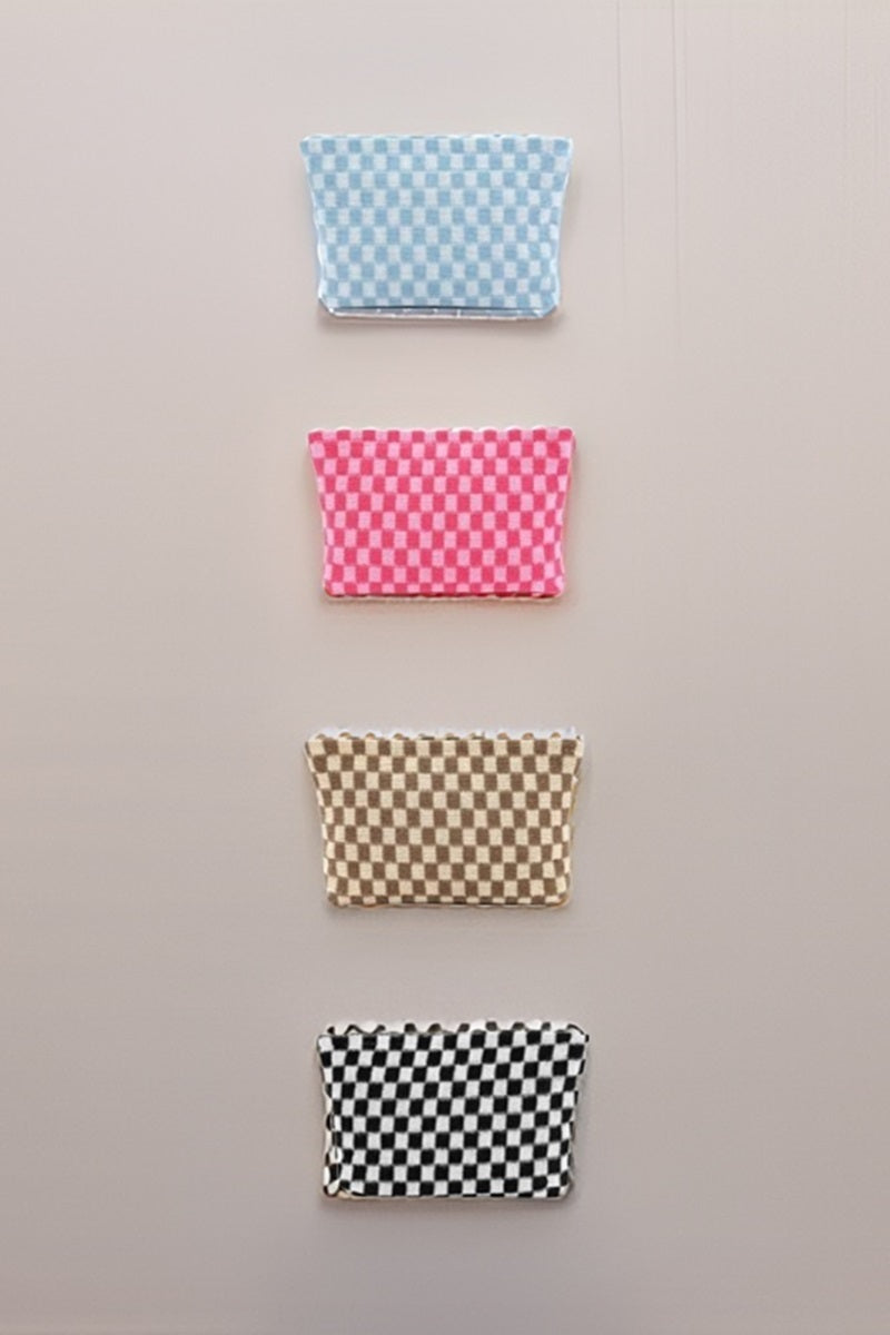 Checkered Cosmetic Makeup Pouch Clutch Bag