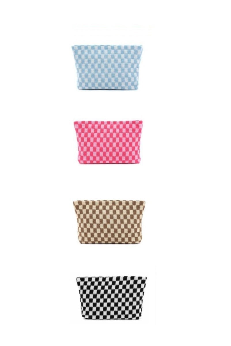 Checkered Cosmetic Makeup Pouch Clutch Bag