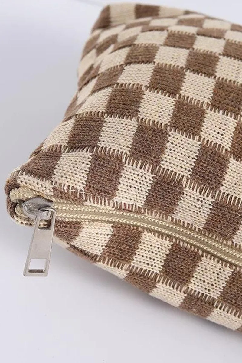 Checkered Cosmetic Makeup Pouch Clutch Bag