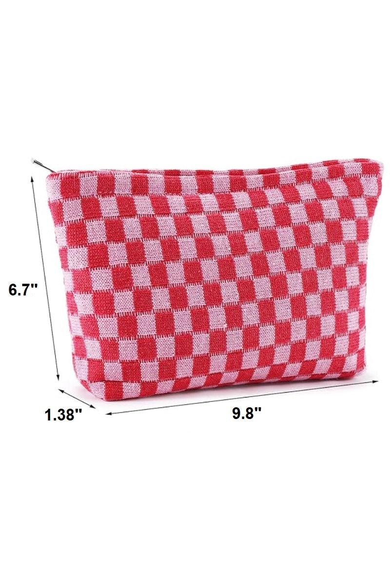 Checkered Cosmetic Makeup Pouch Clutch Bag