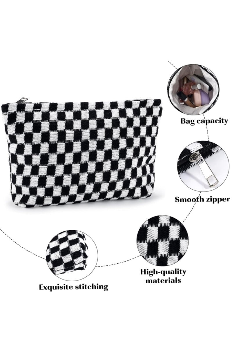 Checkered Cosmetic Makeup Pouch Clutch Bag