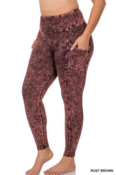 Plus Mineral Wash Wide Waistband Full Leggings