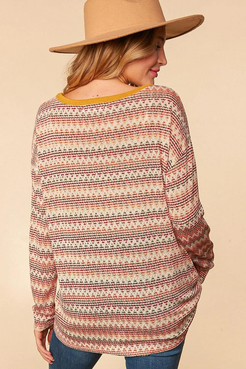 Plus Zig Zag Textured Sweater Knit Loose Fit Top