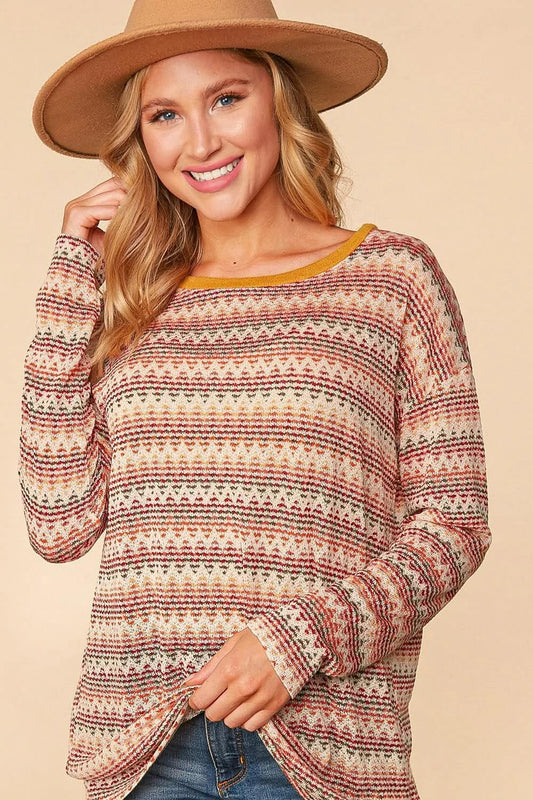 Plus Zig Zag Textured Sweater Knit Loose Fit Top