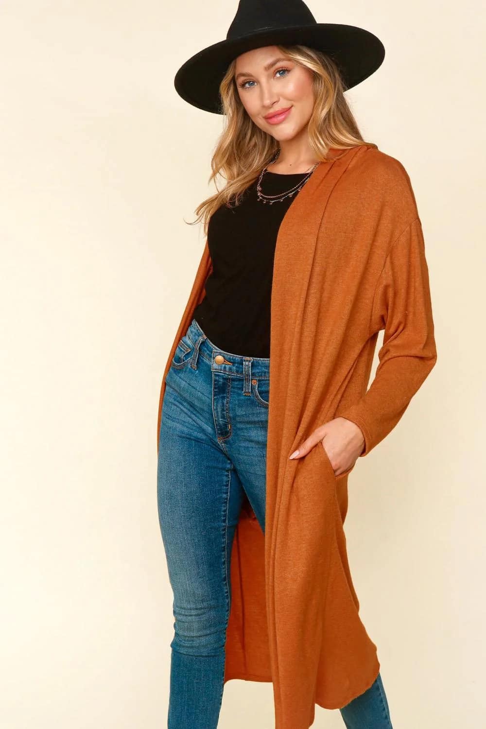 Rust Long Sleeve Midi Length with Side Pockets