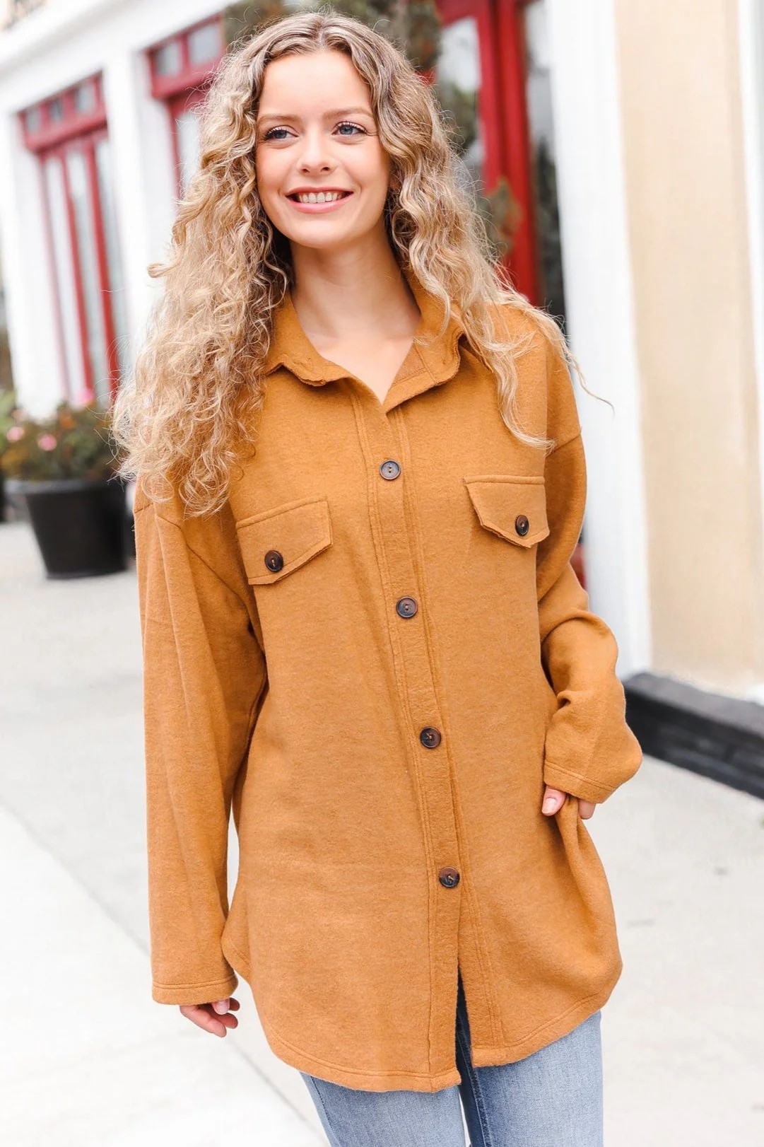 Camel Brushed Button Shacket