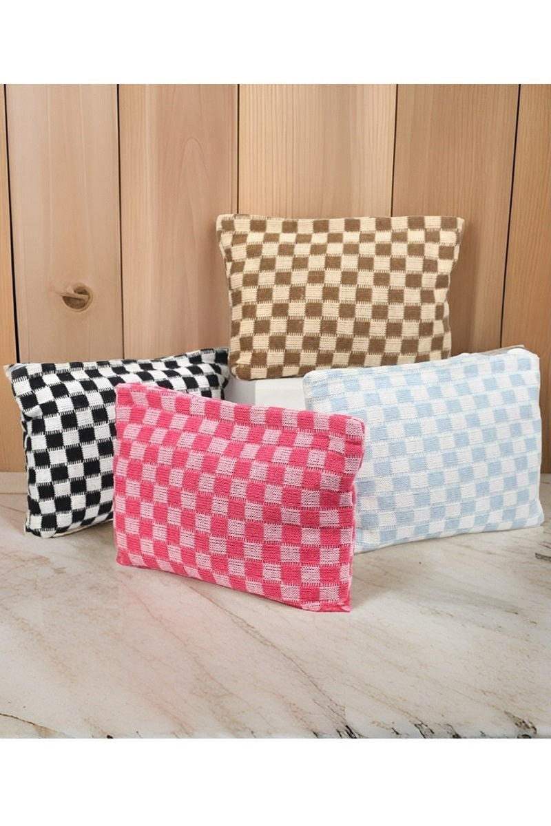 Checkered Cosmetic Makeup Pouch Clutch Bag