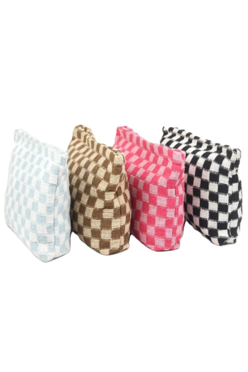 Checkered Cosmetic Makeup Pouch Clutch Bag