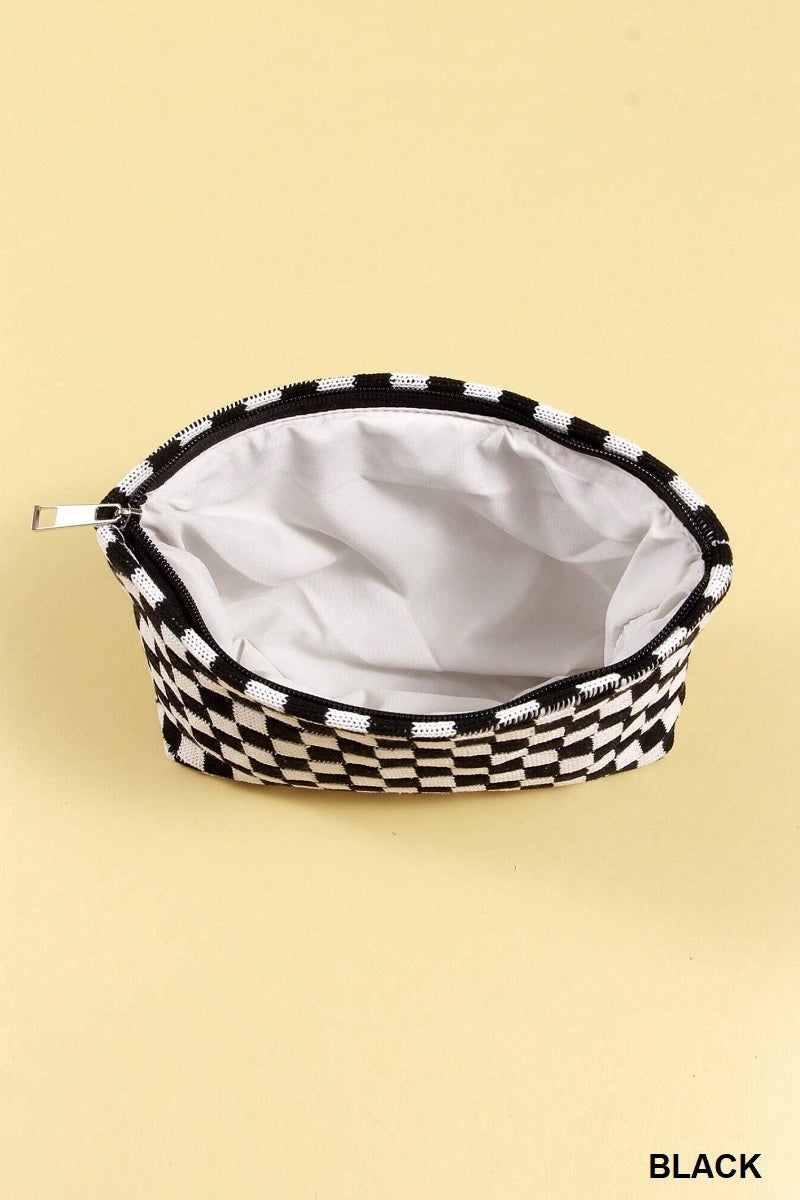 Checkered Cosmetic Makeup Pouch Clutch Bag