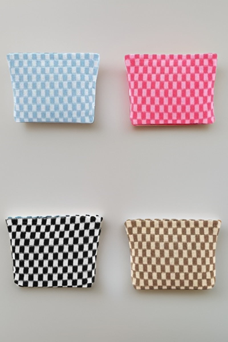 Checkered Cosmetic Makeup Pouch Clutch Bag