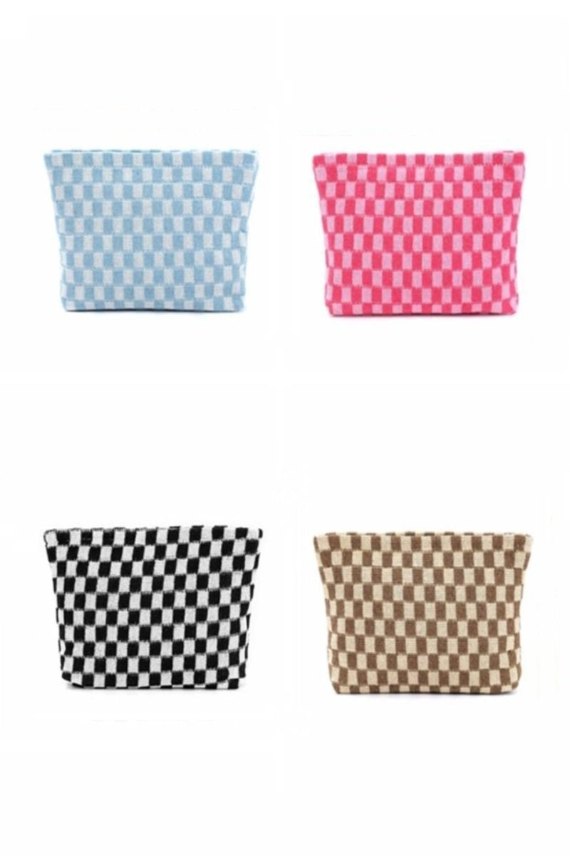 Checkered Cosmetic Makeup Pouch Clutch Bag