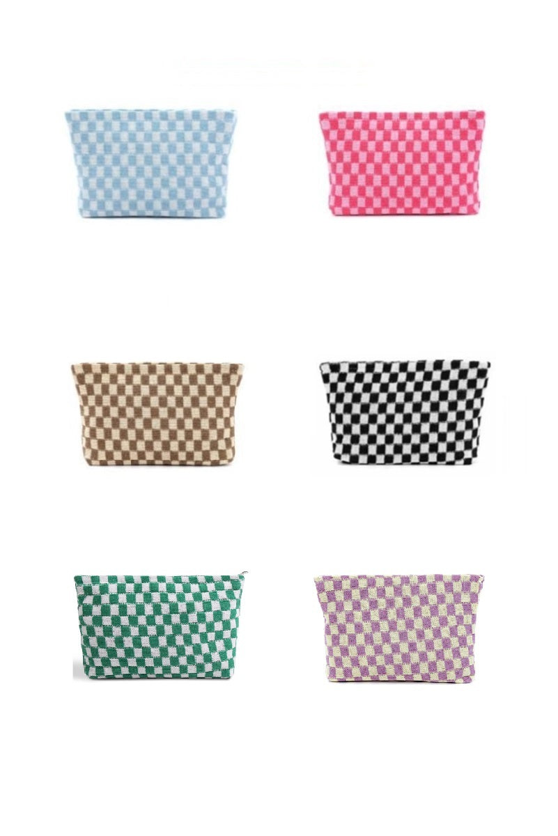 Checkered Cosmetic Makeup Pouch Clutch Bag