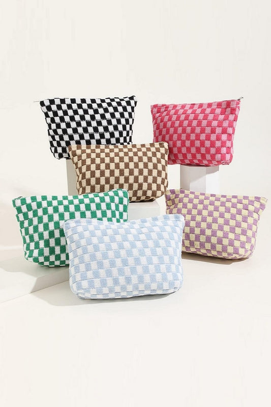 Checkered Cosmetic Makeup Pouch Clutch Bag