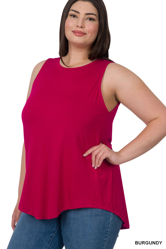 Plus Luxe Rayon Sleeveless Hi-Low Hem Top