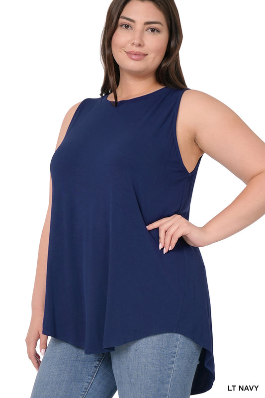 Plus Luxe Rayon Sleeveless Hi-Low Hem Top