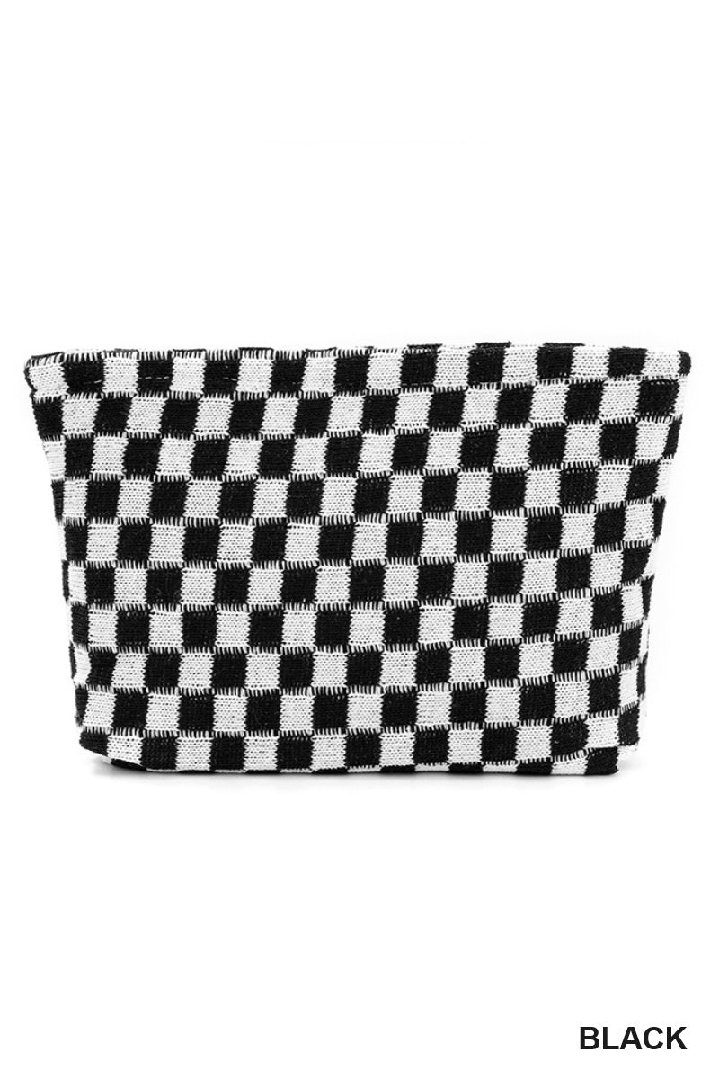 Checkered Cosmetic Makeup Pouch Clutch Bag