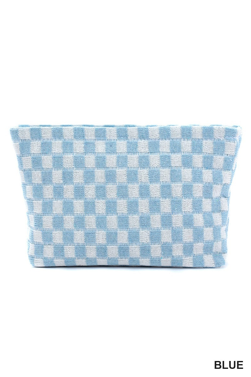 Checkered Cosmetic Makeup Pouch Clutch Bag