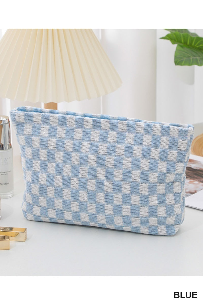 Checkered Cosmetic Makeup Pouch Clutch Bag