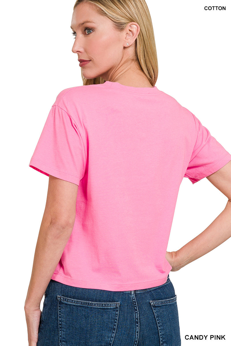 Cotton Crew Neck Short Sleeve Cropped T-Shirt