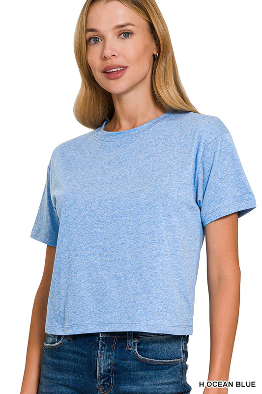 Cotton Crew Neck Short Sleeve Cropped T-Shirt