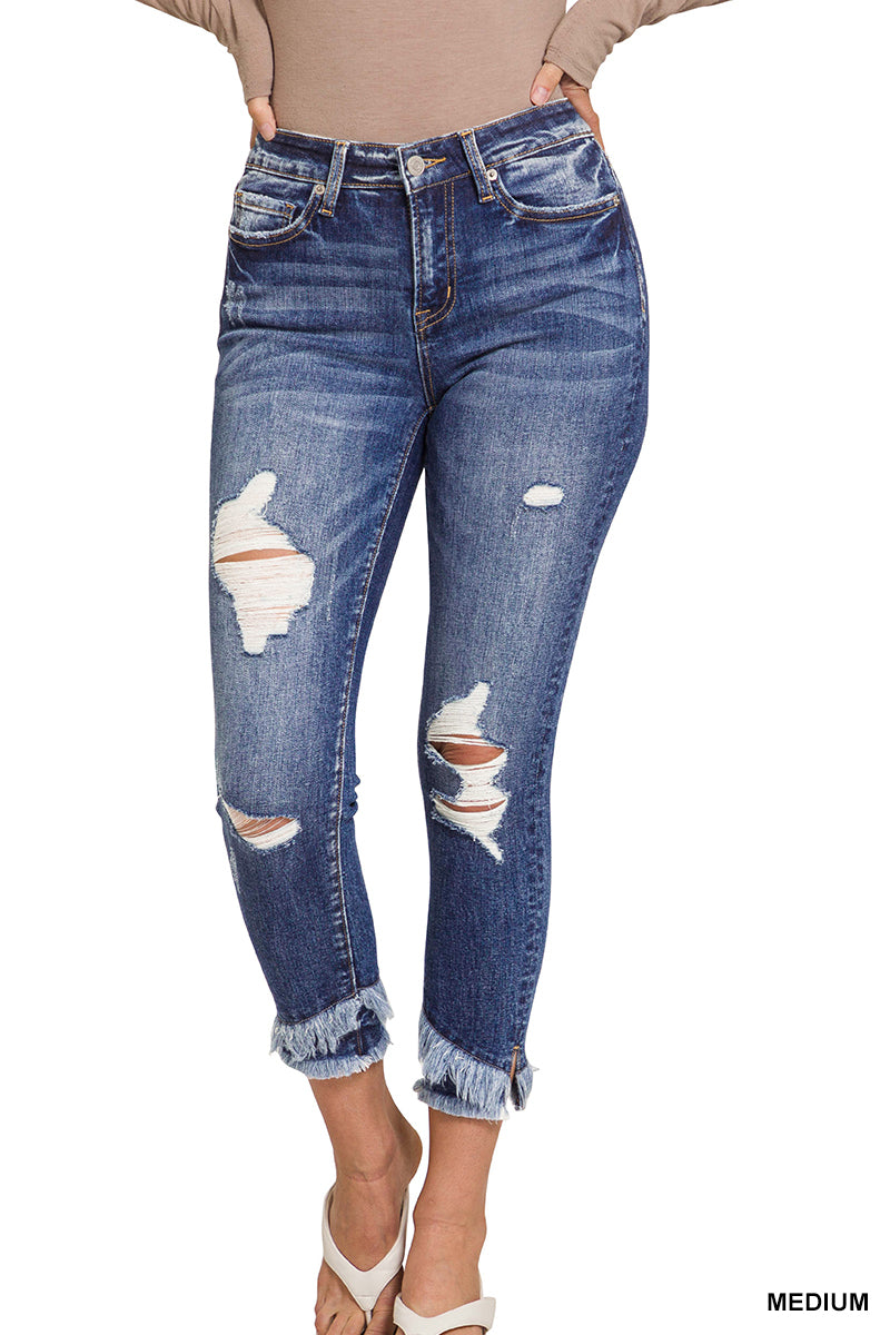 Mid-Rise Distressed Crop Skinny Denim Pants