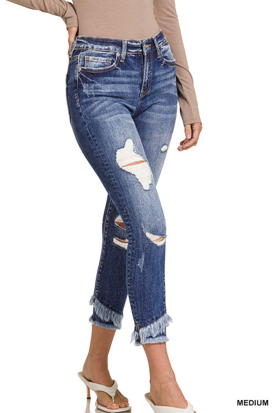 Mid-Rise Distressed Crop Skinny Denim Pants