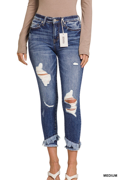 Mid-Rise Distressed Crop Skinny Denim Pants