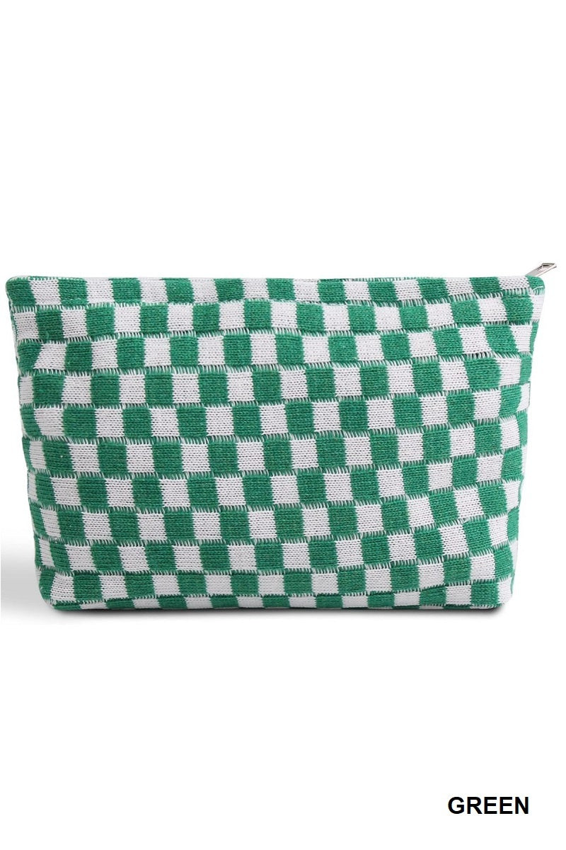 Checkered Cosmetic Makeup Pouch Clutch Bag