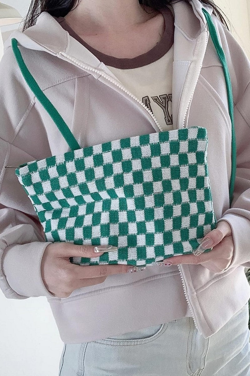 Checkered Cosmetic Makeup Pouch Clutch Bag