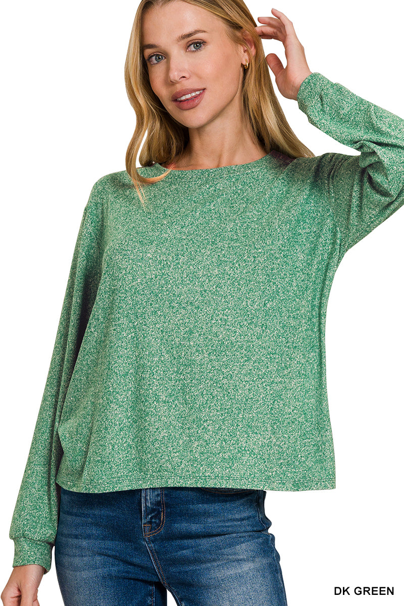 Soft Melange Hacci Round Neck Long Sleeve Tee