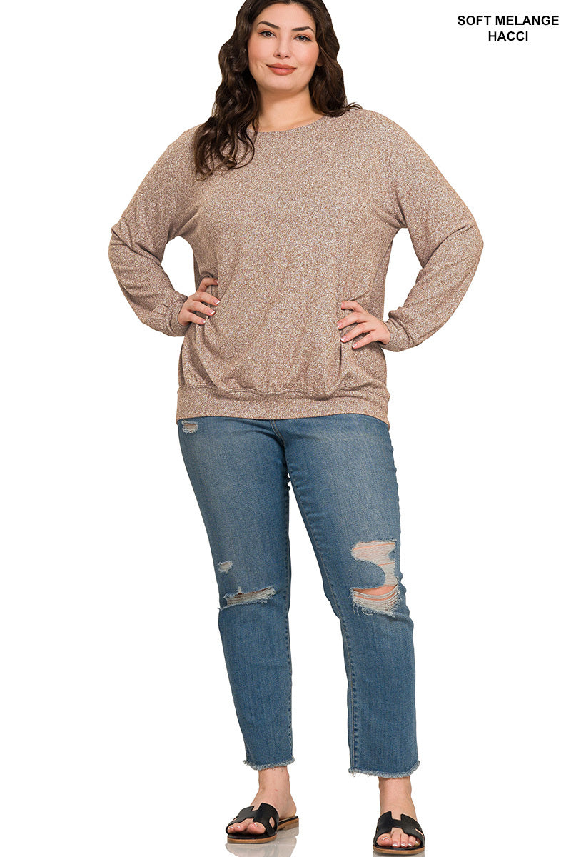 Plus Soft Melange Round Neck Pullover