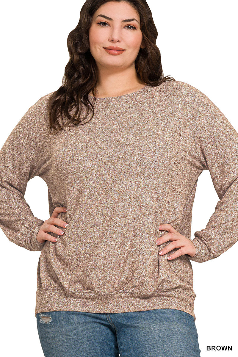 Plus Soft Melange Round Neck Pullover