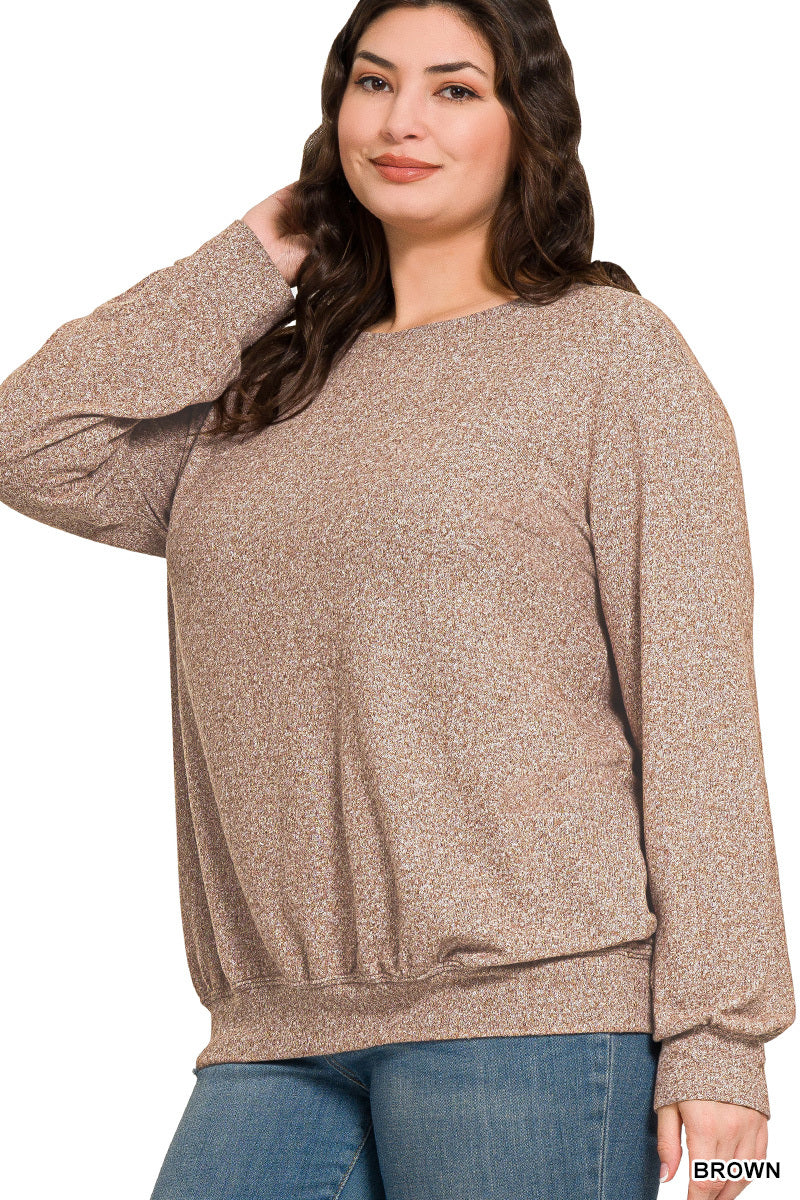 Plus Soft Melange Round Neck Pullover