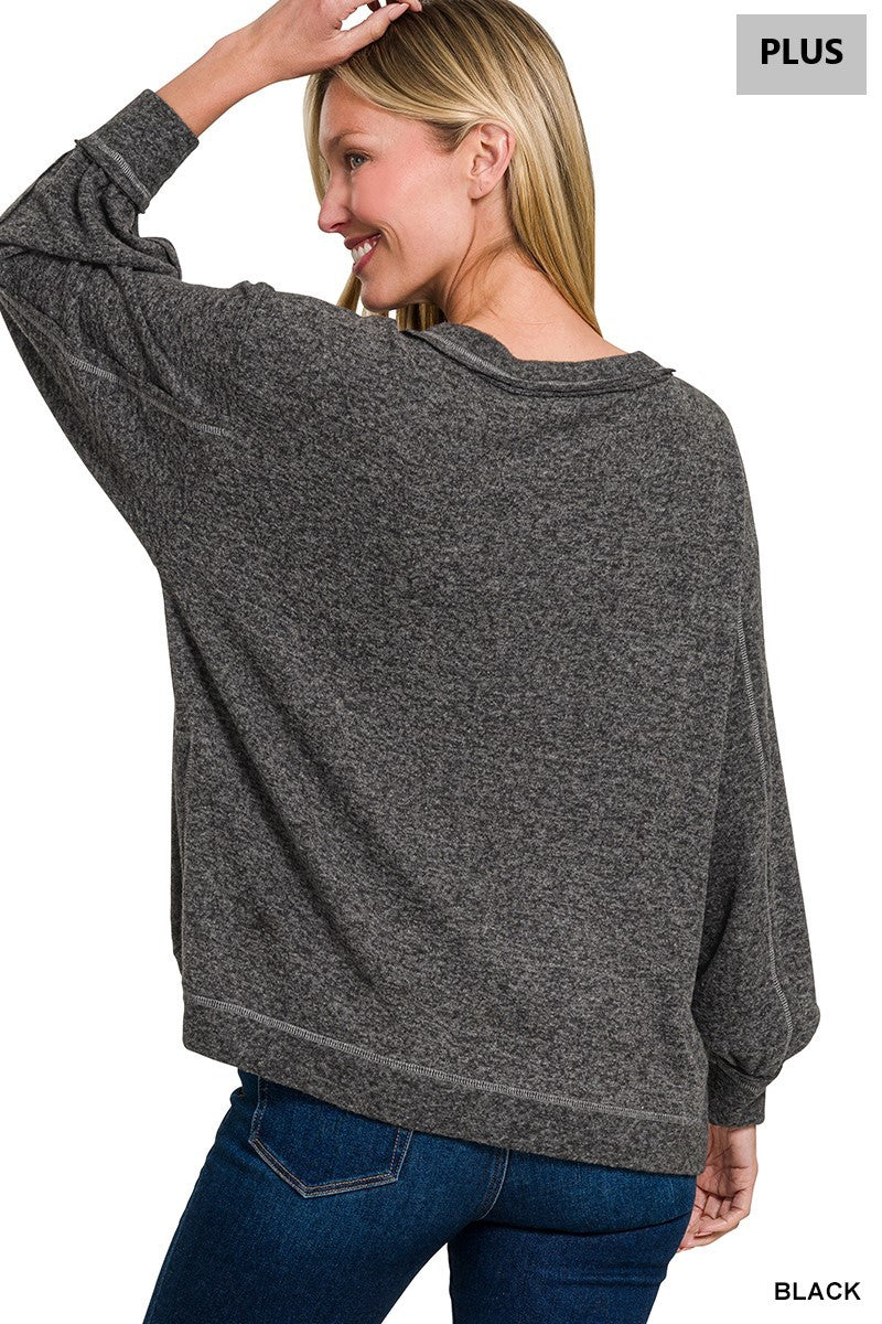 Plus Brushed Hacci Hi-Low Round Neck Sweater