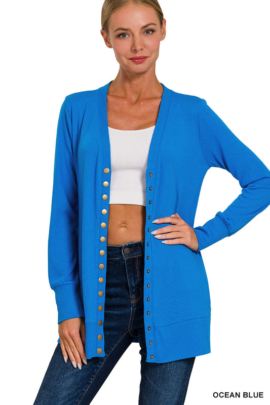 Snap Button Sweater Cardigan with Side Pockets