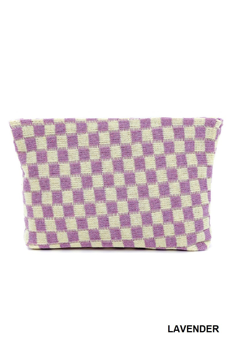 Checkered Cosmetic Makeup Pouch Clutch Bag