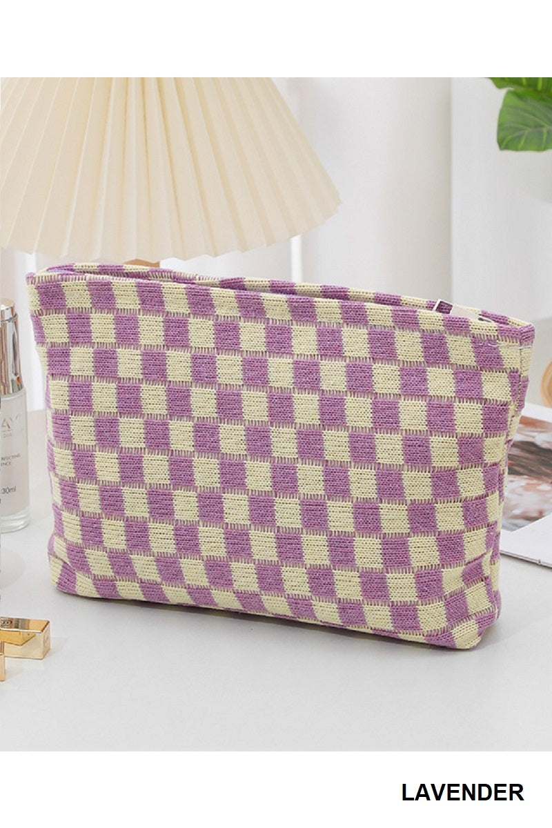 Checkered Cosmetic Makeup Pouch Clutch Bag