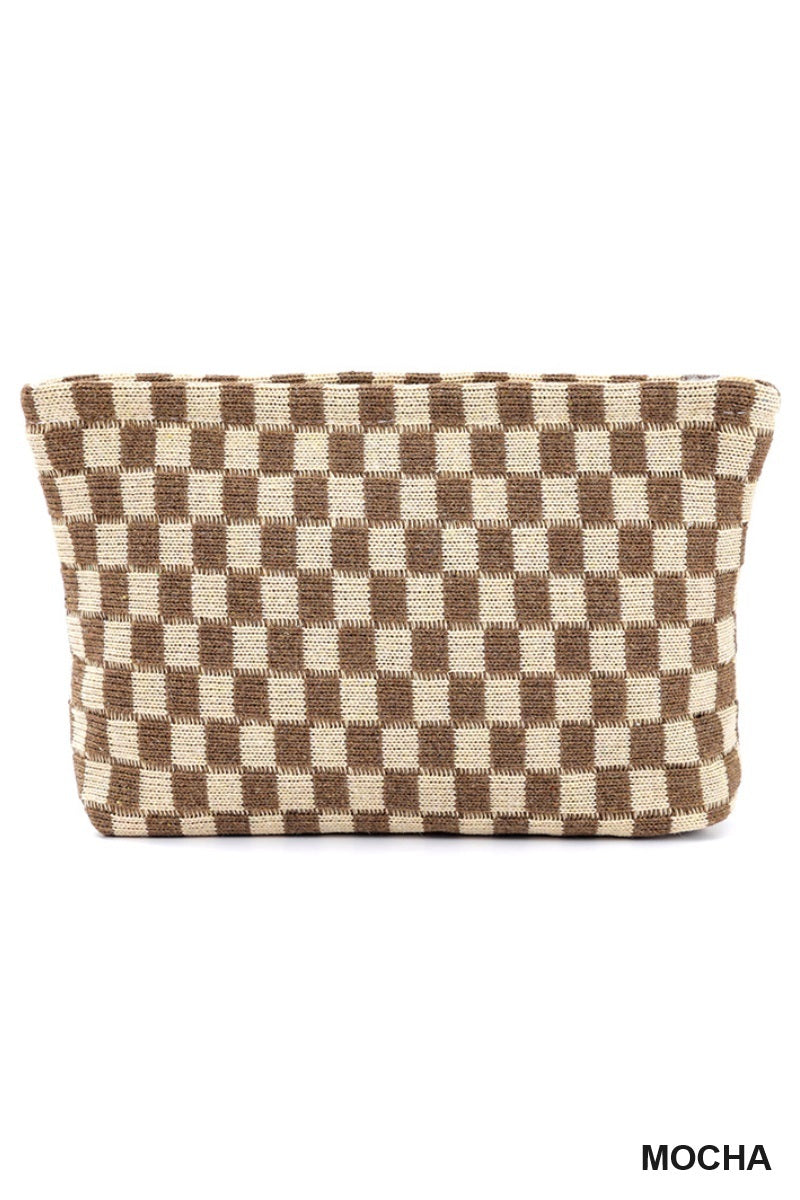 Checkered Cosmetic Makeup Pouch Clutch Bag