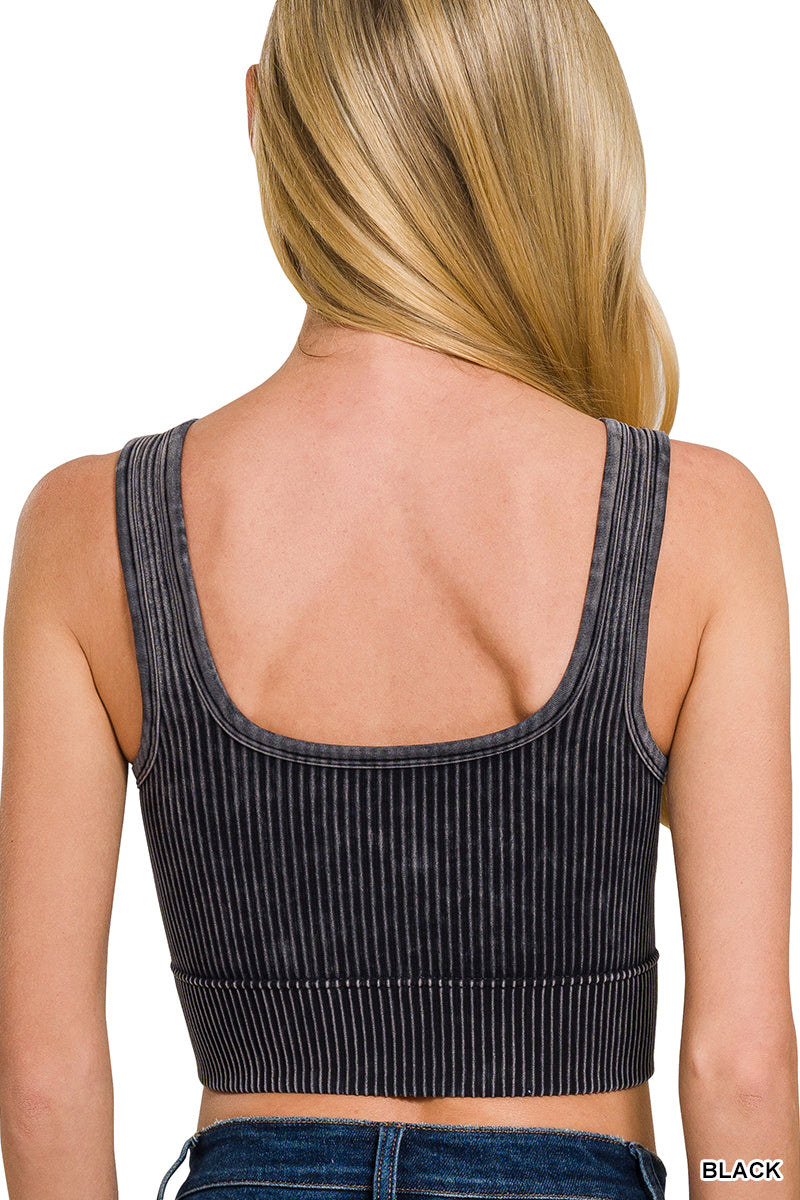 2 Way Neckline Washed Ribbed Seamless Tank Top