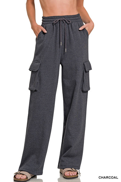 Fleece Cargo Wide Leg Sweatpants