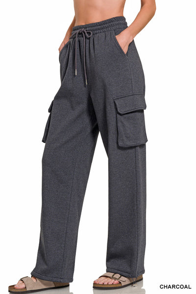 Fleece Cargo Wide Leg Sweatpants