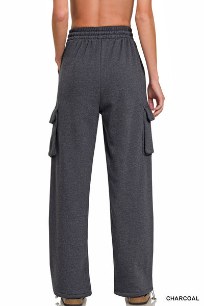 Fleece Cargo Wide Leg Sweatpants