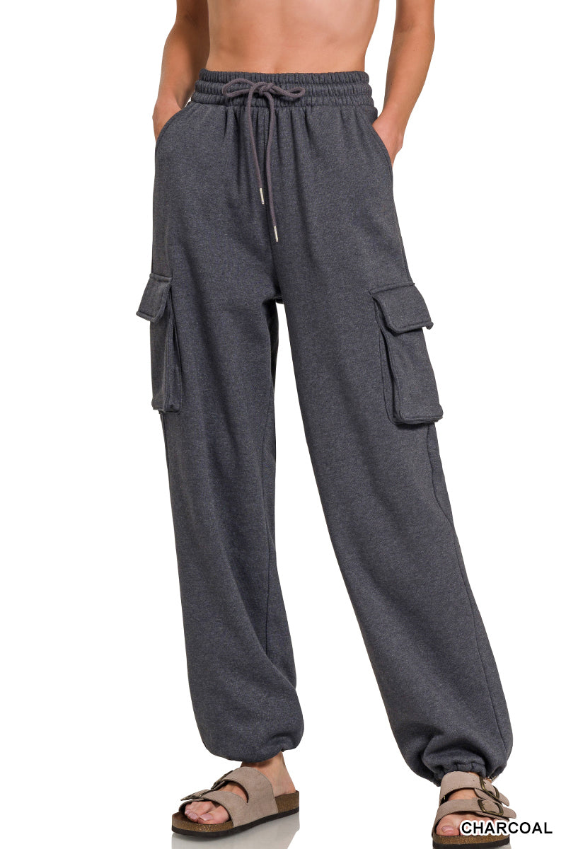 Fleece Cargo Wide Leg Sweatpants