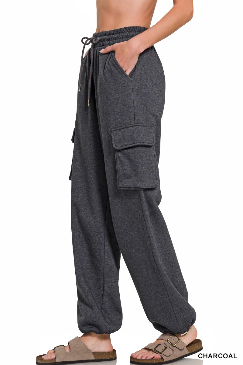 Fleece Cargo Wide Leg Sweatpants