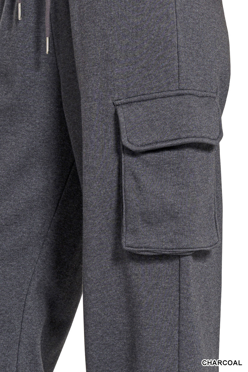 Fleece Cargo Wide Leg Sweatpants