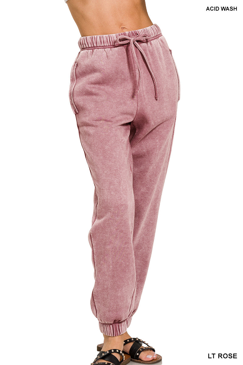 Acid Wash Fleece Sweatpants with Pockets