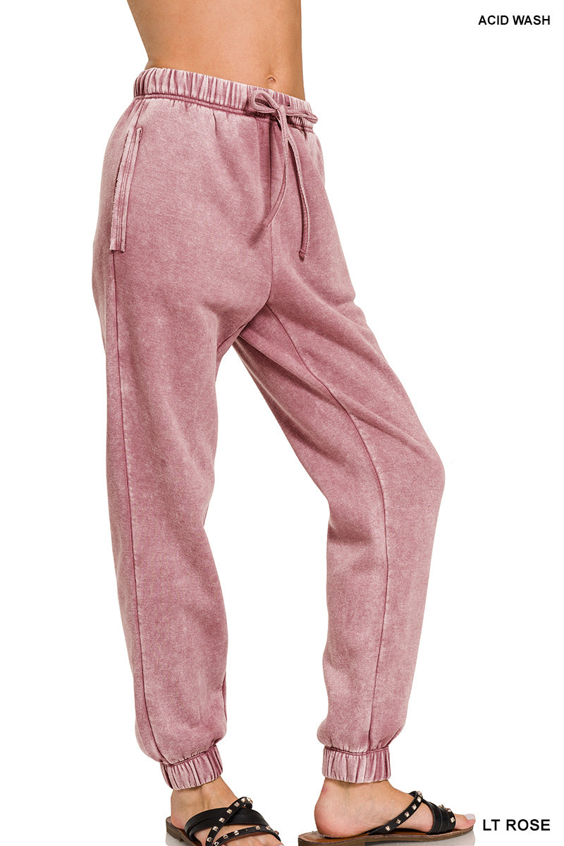 Acid Wash Fleece Sweatpants with Pockets