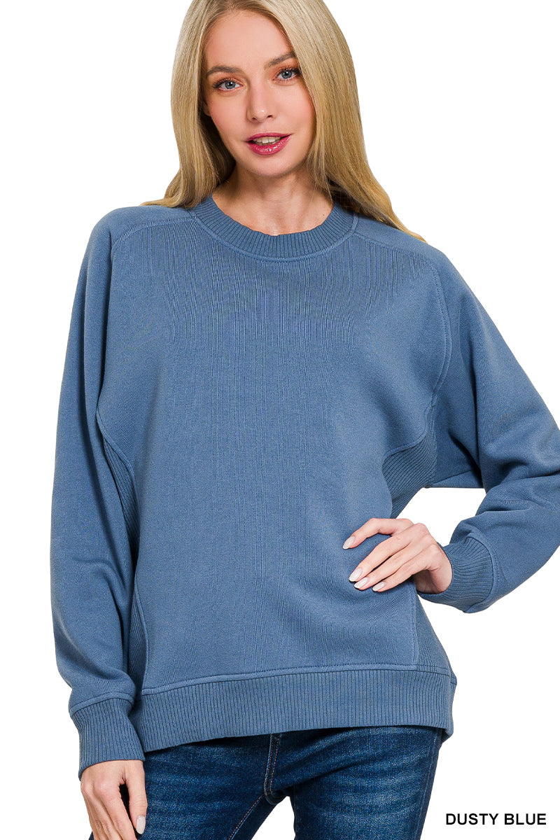 Fleece Round Neck Ribbed Side Raglan Sweatshirt