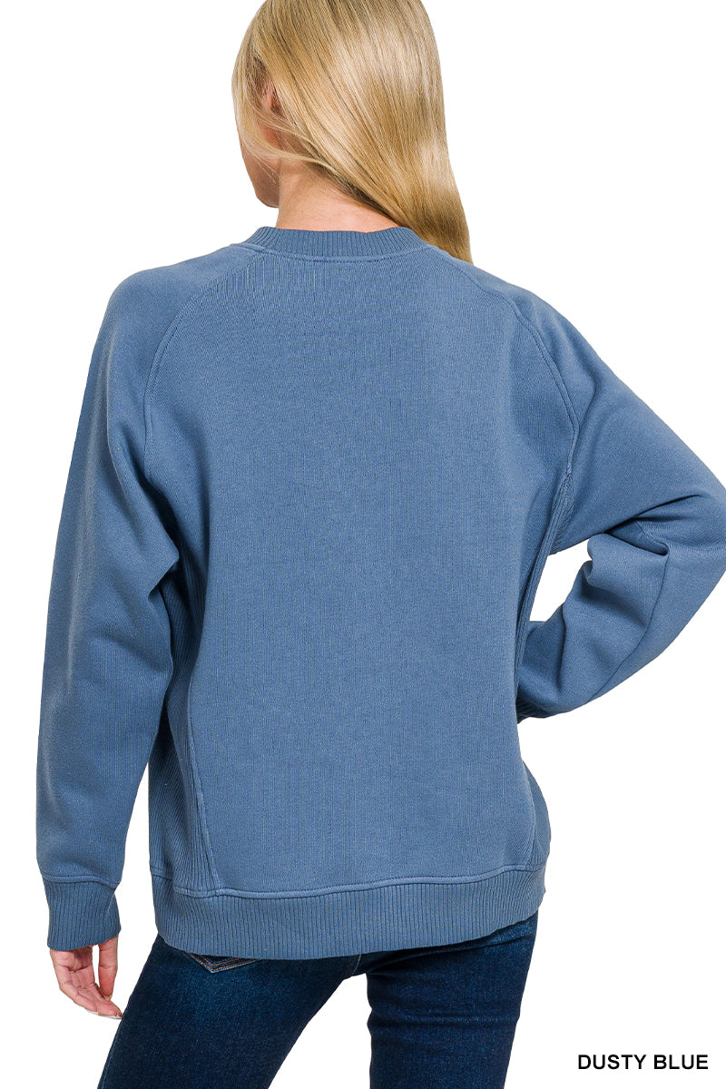 Fleece Round Neck Ribbed Side Raglan Sweatshirt