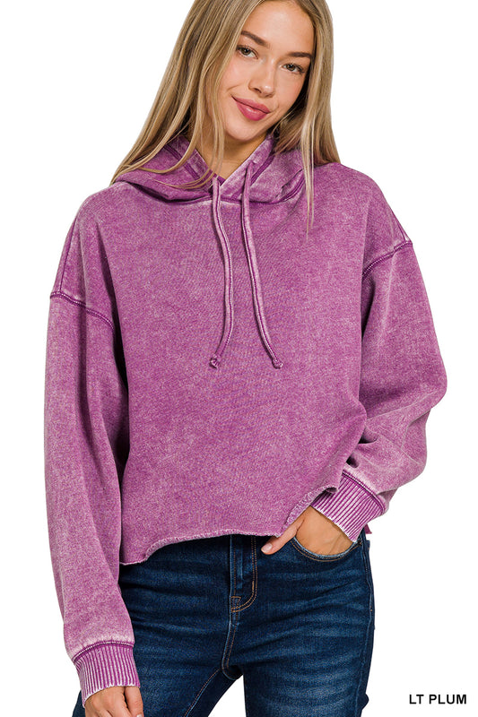 Acid Wash Fleece Cropped Hoodie